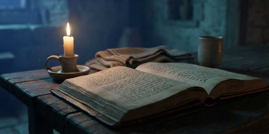 صورة تحتوي على كتاب مقدس وشمعة