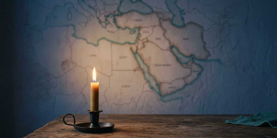صورة تحتوي على خريطة الوطن العربي وشمعة