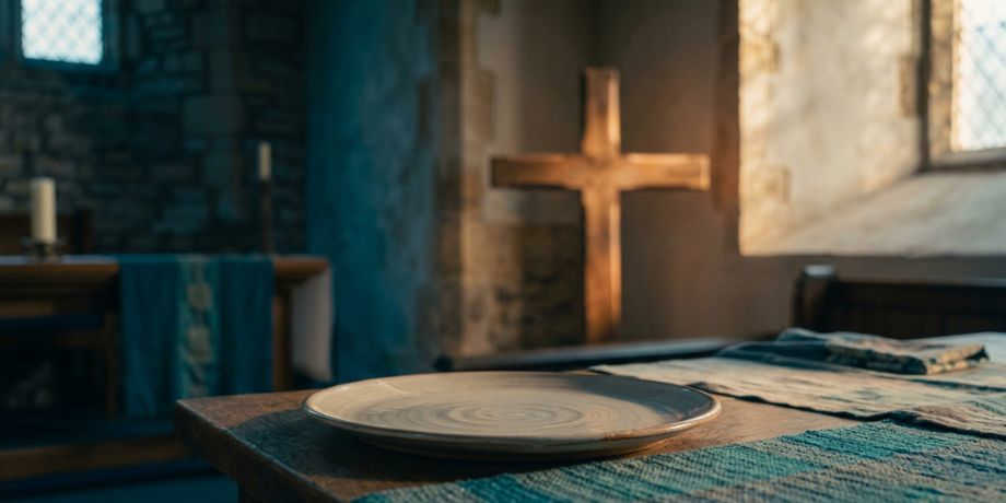 صورة تحتوي على طبق فارغ وصليب