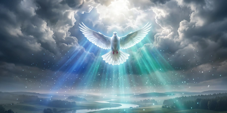 صورة تحتوي على حمامة تحلق في السماء