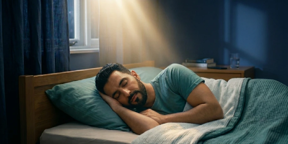صورة تحتوي على رجل نائم