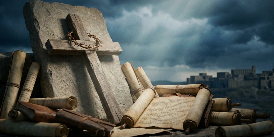 صورة تحتوي على صليب ومخطوطات تاريخية